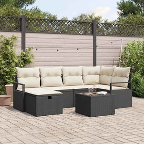 Conjunto de Sofás de Jardim vidaXL 7 Peças com Almofadas em Rattan Sintético Preto