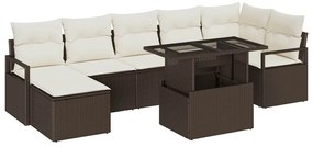 Conjunto de Sofá para o Jardim de 8 Peças com Almofadas Castanho Ratta