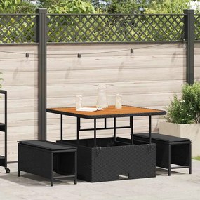 vidaXL Conjunto de Jantar de Jardim com Almofadas Preto Rattan Acácia
