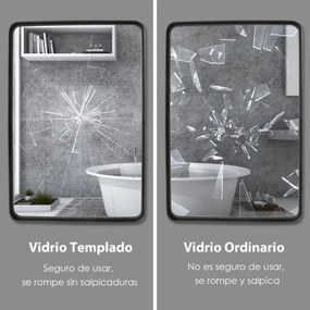 Espelho de parede para casa de banho com moldura metálica Espelho redondo retangular para casa de banho, corredor, vestiário, suspenso horizontal/vert