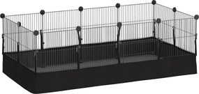 PawHut Cerca Metálica para Animais de 12 Painéis DIY Tapete Impermeável Parque para Porquinhos-da-Índia Ouriços 120x60x40 cm Preto | Aosom Portugal