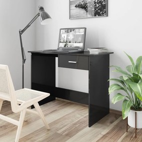 vidaXL Secretária 100x50x76 cm contraplacado preto brilhante