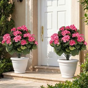 Conjunto de 2 árvores topiárias artificiais de begónia com 22 flores (VASOS NÃO INCLUIDOS), 300 folhas e estacas com terra, 57 cm, para interior, exte