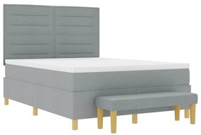 Cama Box com Colchão &amp; Banco Cinza Claro 140x200 cm Tecido