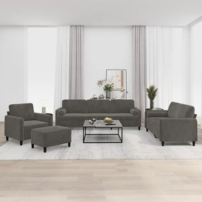 vidaXL 4pcs conj. sofás c/ almofadas/almofadões veludo cinzento-escuro