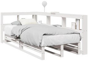 vidaXL Cama com estante sem colchão 75x190 cm pinho maciço branco