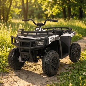 Moto 4 eletrica Crianças ATV WOLF 24V 4x4, 4 motores 200W, Rodas de espuma EVA, Assento Couro ecológico Branca