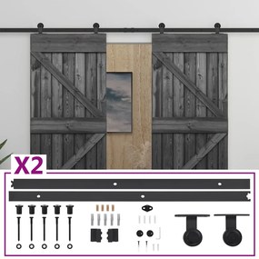 vidaXL Porta de correr com ferragens 80x210 cm pinho maciço preto
