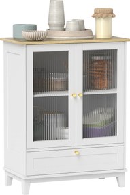 Aparador Sala de Estar com 2 Portas de Vidro Temperado Gaveta e Prateleira Ajustável 68x35x85 cm Branco