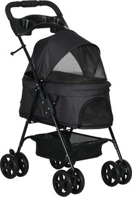 PawHut Carrinho para Cães Dobrável com Rodas Universáis Cesta de Armazenamento Correias de Segurança e Janelas 67x45x96 cm Preto | Aosom Portugal