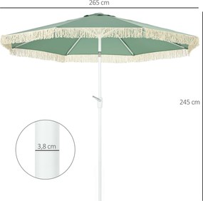 Guarda-sol de jardim, guarda-sol de exterior inclinável, guarda-sol com franjas e manivela, 8 varas, dimensões: Ø 2,65 x 2,45 m, verde