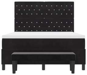 Cama Box com Colchão e Banco Preto 140x200 cm Veludo