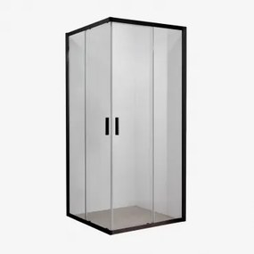 Mampara De Duche Quadrada Com Portas Deslizantes, Vidro Temperado 6 Mm E Alumínio Brent Preto Mate & Transparente & 80 X 80 X 195 Cm - Sklum