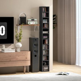 Organizador para CD e DVD com 12 compartimentos, capacidade máxima de 204 CD, 21 x 20 x 175 cm, preto