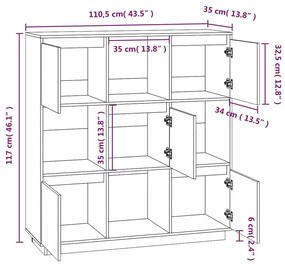 Aparador alto 110,5x35x117 cm pinho maciço branco