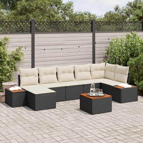 vidaXL Conjunto de Sofá de Jardim com 8 Peças e Almofadas, Rattan Preto e Acácia.