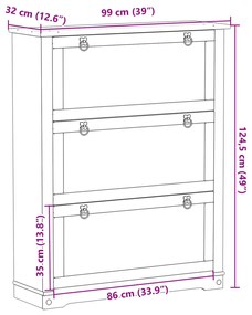 Sapateira Corona 99x32x124,5 cm madeira de pinho maciça