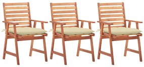 vidaXL Cadeiras de jantar p/ jardim 3 pcs c/ almofadões acácia maciça