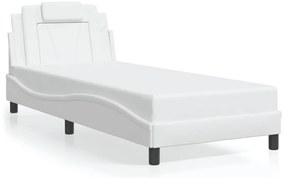 Estrutura de cama c/ luzes LED 90x190cm couro artificial branco