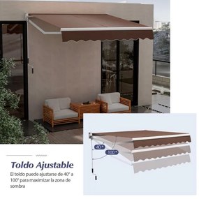 Toldo retrátil 295 x 250 cm com manivela manual com toldo Castanho