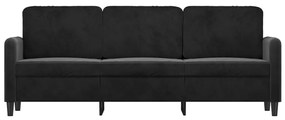Sofá de 3 lugares 180 cm veludo preto