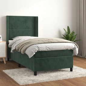 vidaXL Cama com molas/colchão 90x190 cm veludo verde-escuro