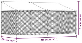 Jaula para cão com telhado/porta 4x2x2 m aço galvanizado cinza