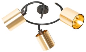 Candeeiro de teto moderno preto e dourado 3 luzes - Lofty