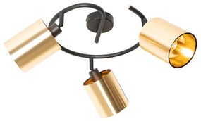 Moderno candeeiro de tecto preto com 3 luzes douradas - Lofty Moderno