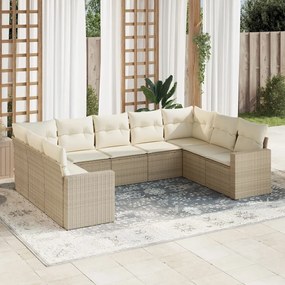 9 pcs conjunto de sofás p/ jardim com almofadões vime PE bege