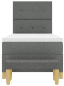 Cama Box Spring com Colchão e Banco Cinza Escura 80x200 cm Tecido