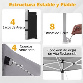 Tenda dobrável 3x3 m com 4 x Sacos de areia de montagem instantânea com 1 botão campismo, feiras, eventos e Saco com rodas Cinzenta