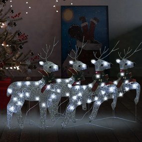 vidaXL Renas de Natal 4 pcs 80 luzes LED prateado