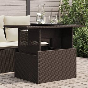 vidaXL Mesa de jardim com tampo de vidro 100x55x73 cm vime PE castanho