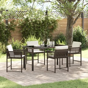 Conjunto de Jantar de Jardim com Almofadas Marrom Rattan Poli
