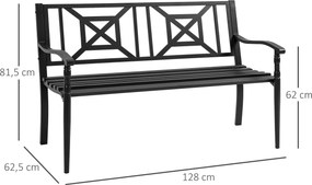 Banco de Jardim de 2 Lugares Banco de Exterior de Aço com Apoio para os Braços e Encosto Decorativo para Terraço Varanda Pátio Carga 280kg 128x62,5x81