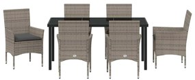 Conjunto de Jantar de Jardim com 7 Peças e Almofadas Cinza em Rattan P