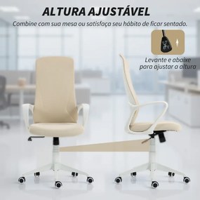 Cadeira de Escritório Ergonómica com Altura Ajustável Função de Inclinação e Encosto Alto 62x56x110-119,5 cm Bege