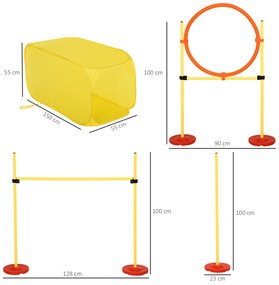 Conjunto de treinamento para cães com 4 obstáculos ajustáveis ​​com bolsa amarela