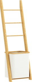 HOMCOM Estante para Casa de Banho de Bambu com 3 Barras e Cesto para Roupa Suja Removível de 48 L 43x35x133 cm Creme e Madeira | Aosom Portugal