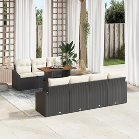 Conjunto de Sofás de Jardim de 8 Peças com Almofadas Preto Vime Poliés