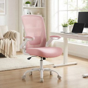 Cadeira de escritório ergonómica, cadeira giratória com função de balanço, cadeira em malha rosa