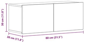 Armários de parede para TV (Conjunto de 2) - Carvalho Preto, 80x30x30