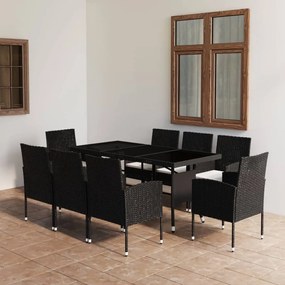 vidaXL 9 pcs conjunto de jantar para jardim vime PE preto