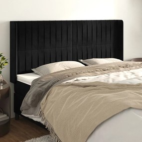 Cabeceira de cama c/ abas veludo 203x16x118/128 cm preto