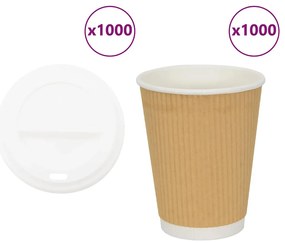 vidaXL Copos de café de papel com tampas 1000 pcs 12oz 300ml
