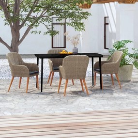 vidaXL 5 pcs conjunto de jantar p/ jardim c/ almofadões castanho