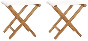 Cadeiras dobráveis 2 pcs teca maciça e tecido branco nata