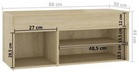 Banco sapateira 80x30x45cm contraplacado carvalho sonoma