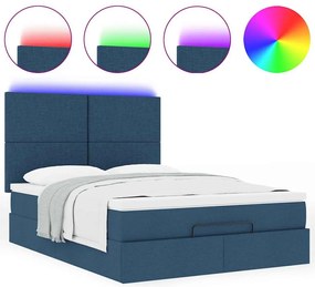 Estrutura de cama otomana com colchão tecido azul 140x200cm